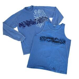 CrazyShirt Blue Hawaii T-Shirt Bundle Unisex Size L Blue Long Sleeve Sleeveless